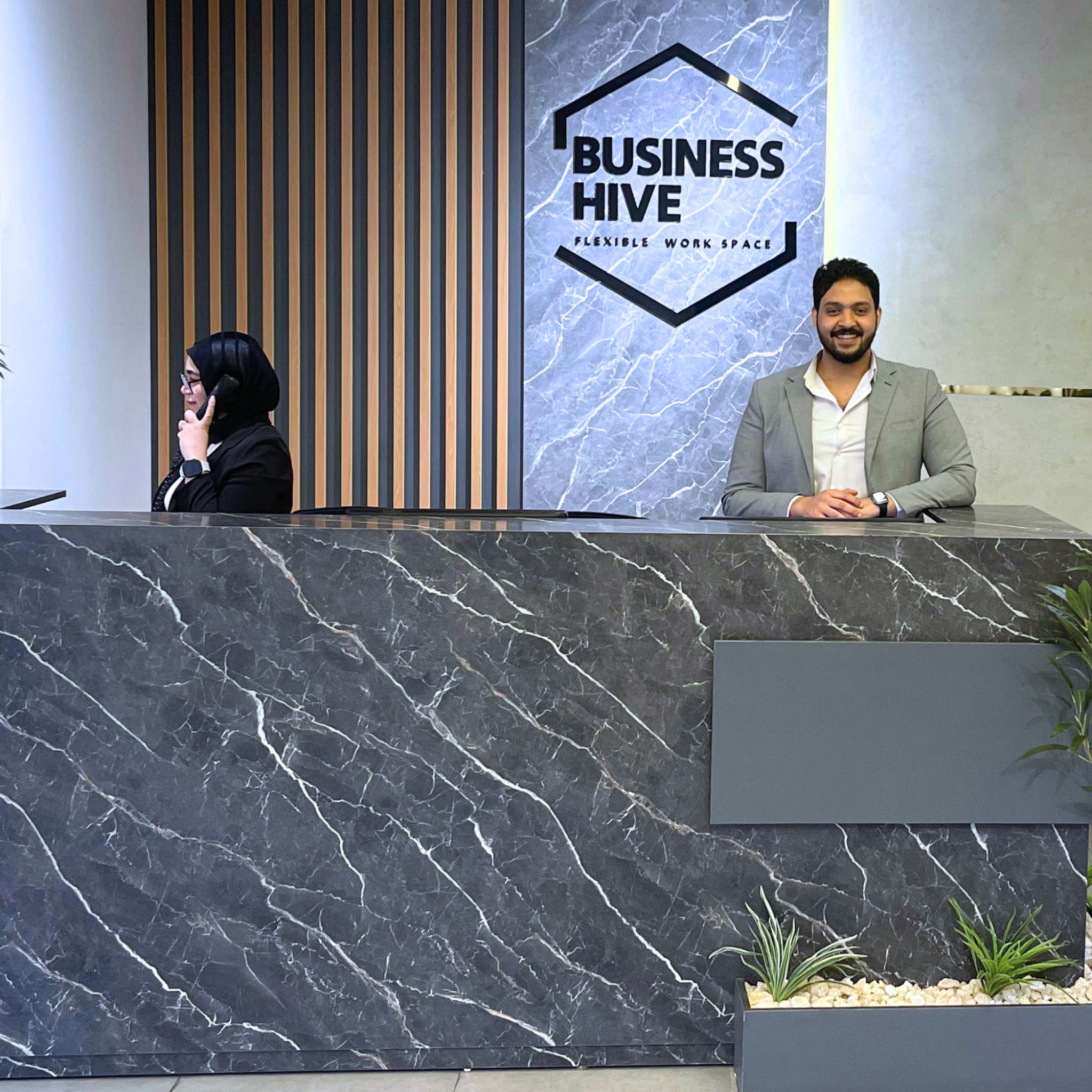 Business Hive reception area reflecting Deal N' Run brand operations